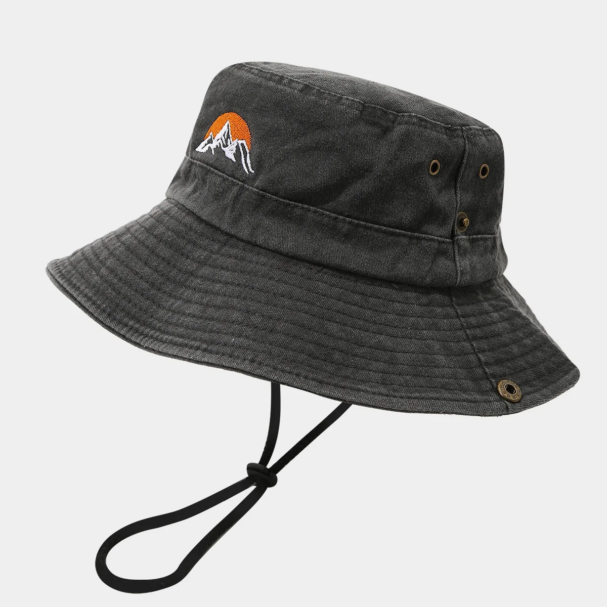 Washed Cotton Bucket Hat with Embroidery – Unisex Wide Brim for Outdoor Adventures