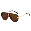 Brown tortoiseshell retro pilot sunglasses with gold accents