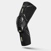 Black performance knee compression sleeve with yellow accents shown from the side.
