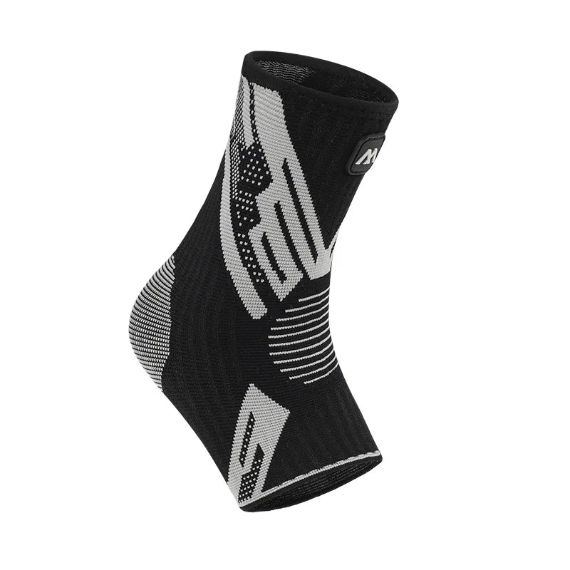 Black compression sleeve for ankle support with a patterned design
