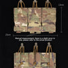 Three olive drab camouflage magazine pouches displayed against a black background.
