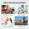 Four scenarios showing who should use a SI belt: heavy laborer, sedentary workers, pregnancy and postpartum, and exercising/y