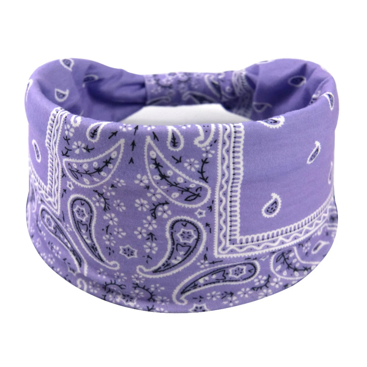 Lila Boho-Twist-Haarreif mit feinem Blumen- und Paisley-Muster.