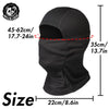 Black breathable mesh balaclava face mask shown with size dimensions.