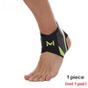 Black knit ankle brace with a neon yellow accent, worn on a person's lower leg.