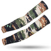 A pair of tactical camouflage arm sleeves designed for UV protection.