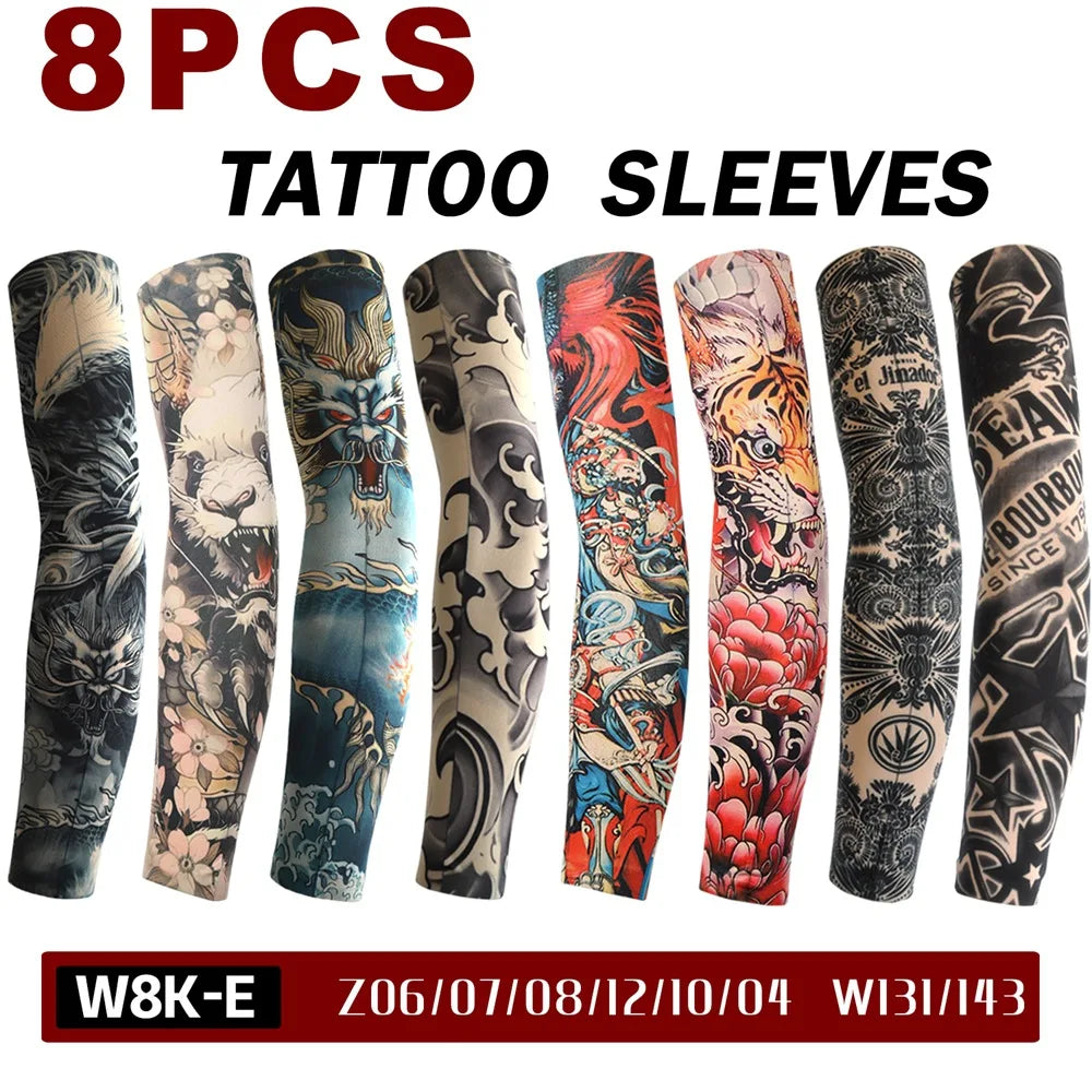 Paquete de ocho mangas elásticas transpirables para tatuajes, protección contra sol y frío