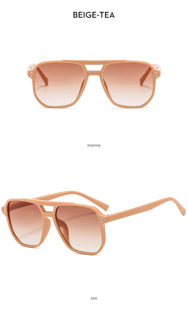 Beige-tea vintage square sunglasses shown from the front and side views.