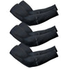 Three black unisex sun protection arm sleeves laid out flat.