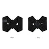 Front and back views of a black elastic yoga and fitness support belt.