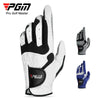A close-up view of a white and black PGA Pro Golf Master glove shown in various forms.