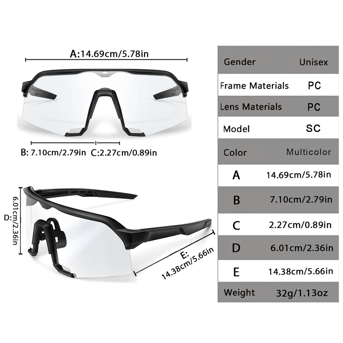 Photochromic Cycling Sunglasses with UV Protection