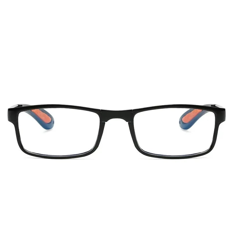 Black folding reading glasses with orange temple tips