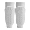 A pair of white lightweight soccer shin guards for calf protection.