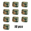 Un juego de diez rollos de vendas elásticas de camuflaje para deportes y caza