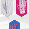 Three color options for professional sports training gloves: white, pink, and blue red.