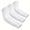 A set of white ice silk UV protection arm sleeves displayed in a row.