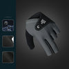 A gray snooker pool glove with black accents and a 'GO LOVE JOY' logo is shown against a dark background.