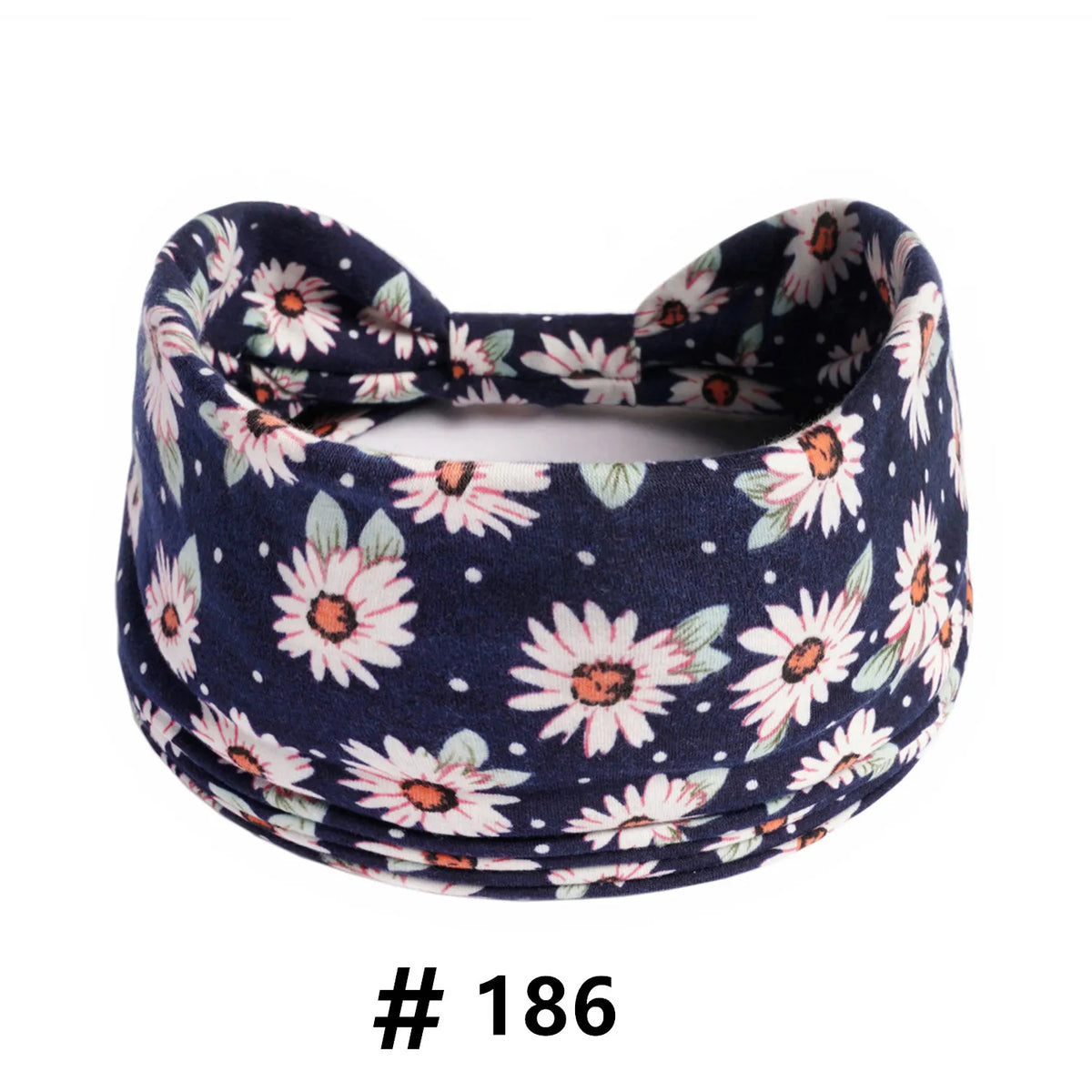 Bandeau en coton élastique à motifs floraux marine avec un nœud