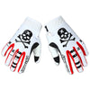Paire de gants de motocross blancs avec des motifs de crâne et d'os et des accents rouges