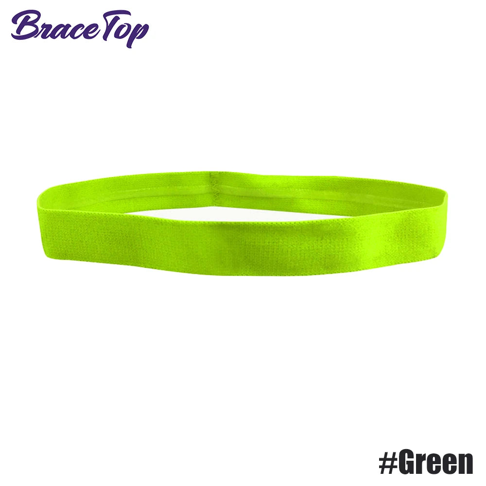 A bright lime green BraceTop sports headband shown flat.
