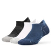 A row of breathable performance running socks in black, gray, white, and navy blue.