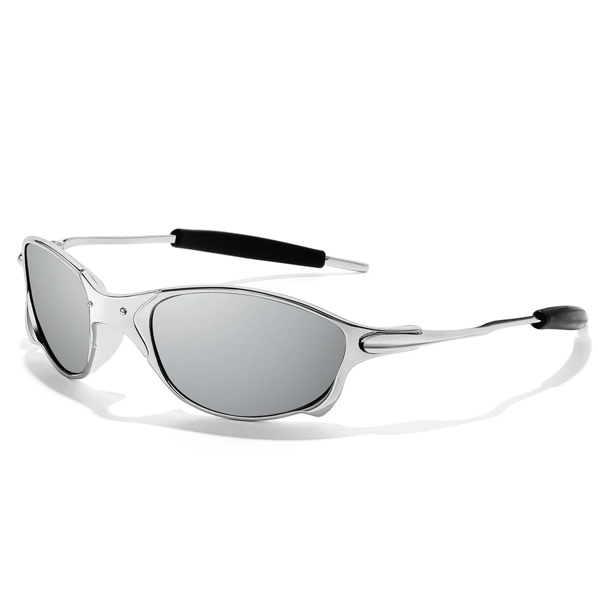 Silver metal frame polarized sunglasses with black temple tips