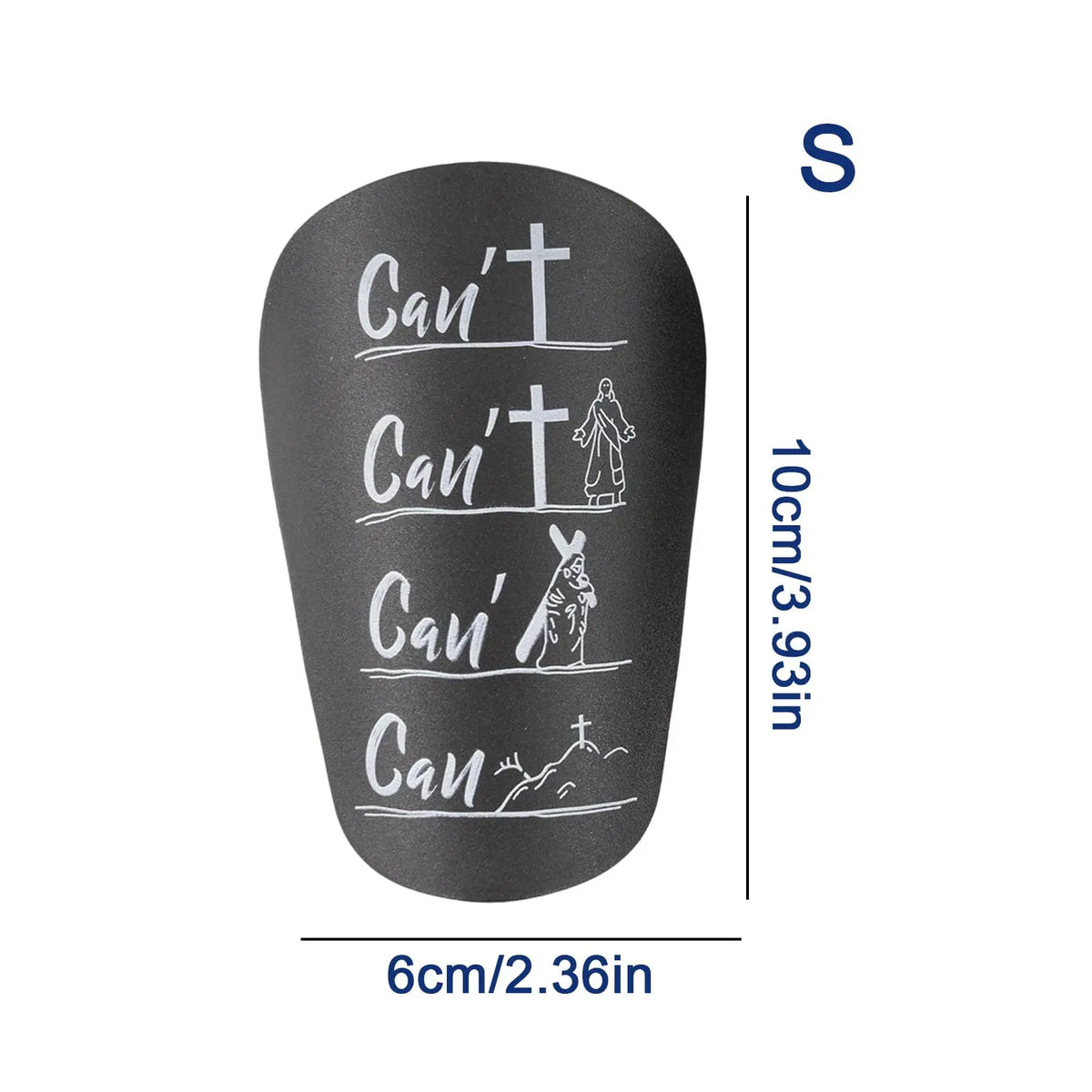 Espinilla de fútbol mini negra con medidas: 6cm/2.36in de largo y 10cm/3.93in de alto.