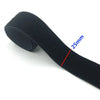 Black stretch velvet elastic headband shown diagonally with a 25mm measurement mark.