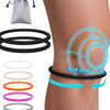 Silicone knee straps and a pouch demonstrating joint support for knee pain relief