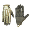 A pair of olive green tactical finger gloves with a textured grip and glow-in-the-dark accents.