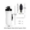 White magnetic water bottle with a black cap and silicone straw, featuring a quick-release mechanism.
