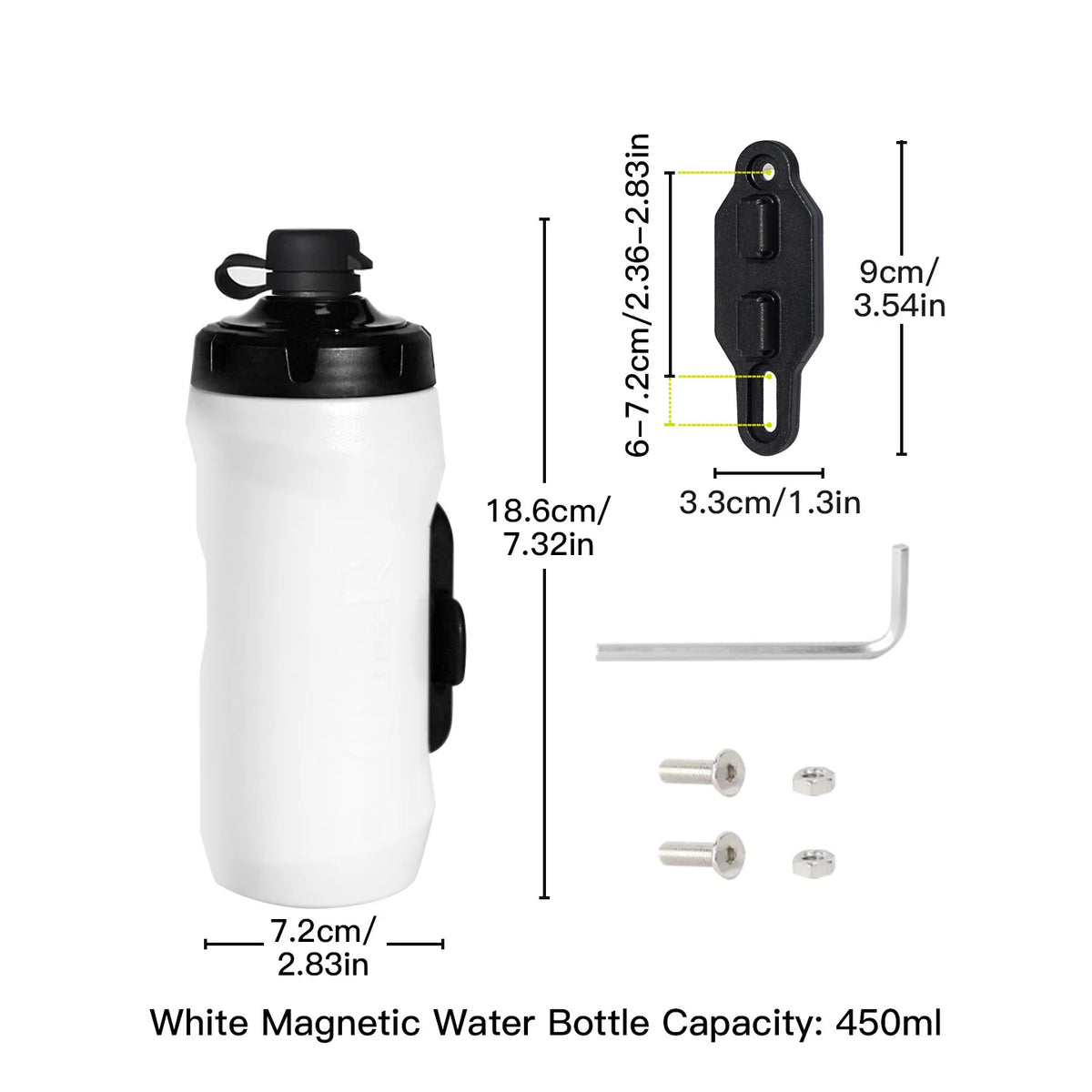 White magnetic water bottle with a black cap and silicone straw, featuring a quick-release mechanism.