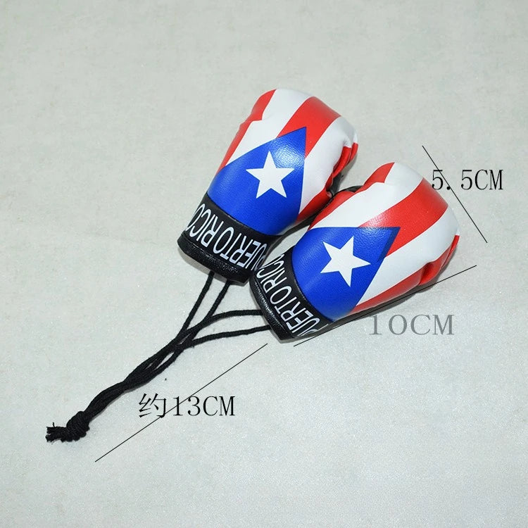 Mini Kunstleder-Boxhandschuh Schlüsselanhänger mit rot-weiß-blauen Farben und Sterndesign