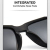 A close-up view of black polarized sunglasses with integrated comfortable nose pads.
