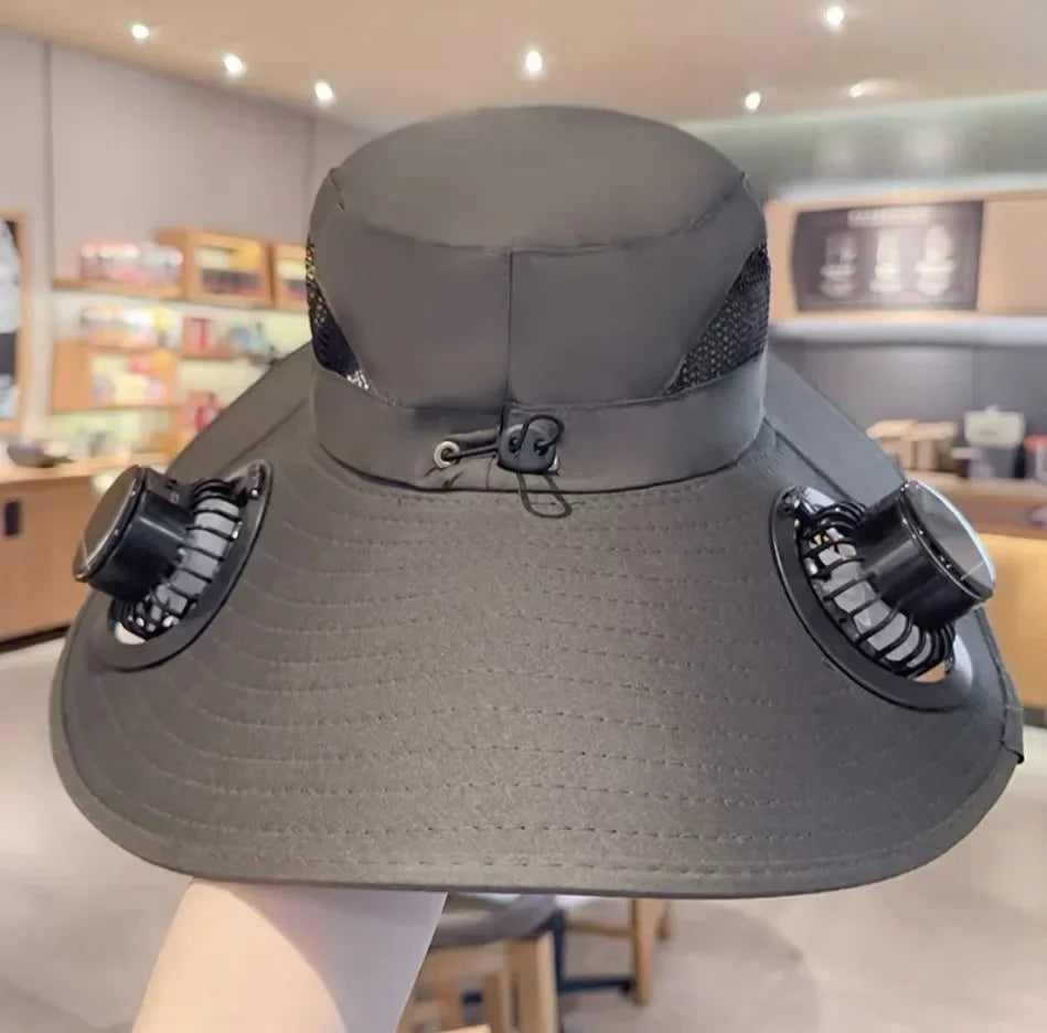 Solar-Powered Cooling Bucket Hat with USB Rechargeable Fan