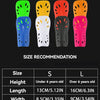 A set of five adjustable EVA soccer shin guards in various colors and sizes for children.