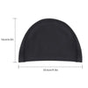 Bonnet de natation noir élastique universel, hauteur 16 cm et largeur 23,5 cm.