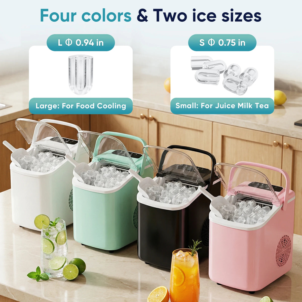 Compact Countertop Ice Maker with Basket and Handle
