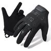 A pair of black tactical touch screen outdoor gloves shown against a white background.