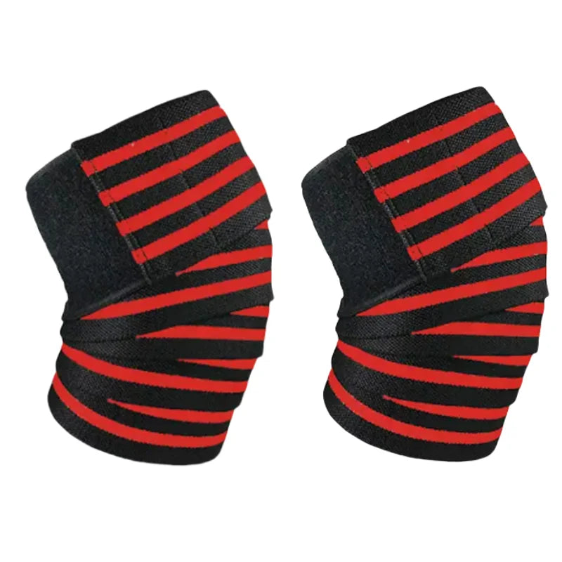 Pair of black and red knee wraps for strength training