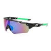 Black sports sunglasses with green accents featuring polarized anti-glare lenses