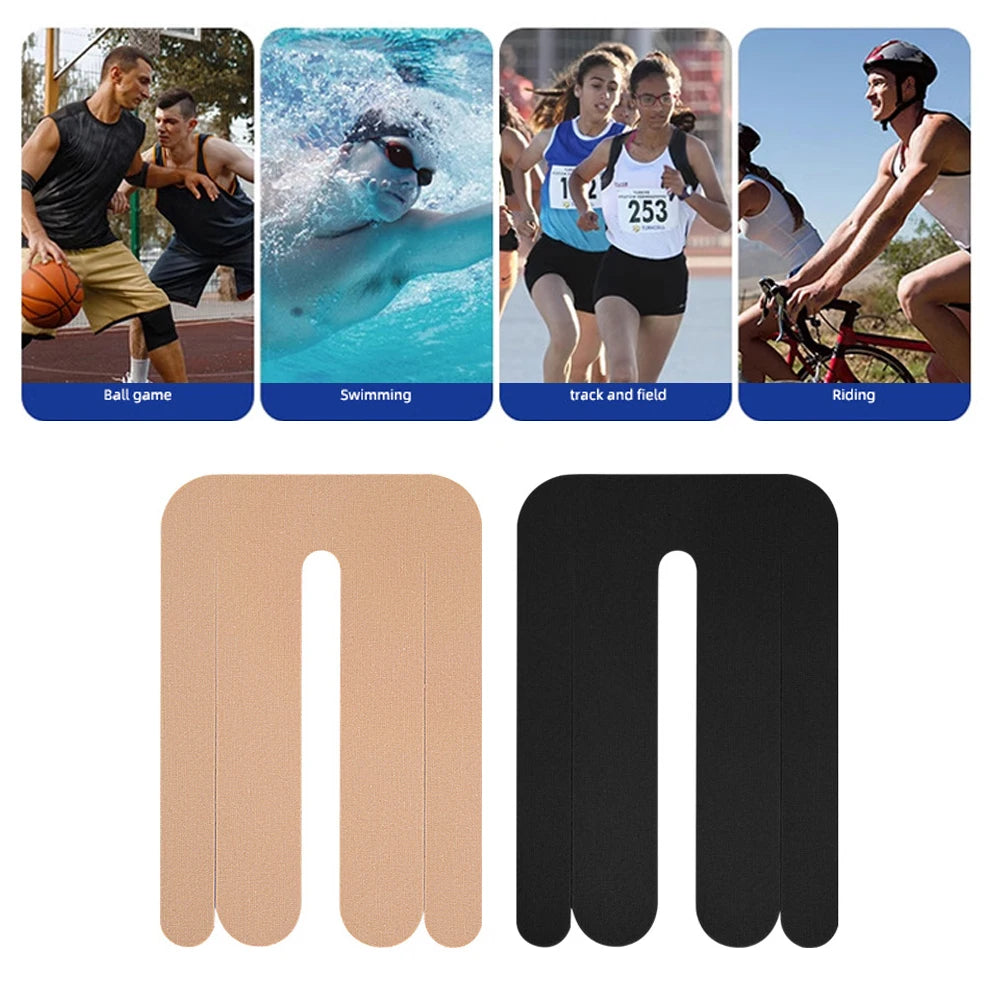 Set von fünf Präzisions-Kinesiologiebänder für Rücken- und Gelenkunterstützung in Tan und Schwarz