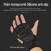 A hand wearing a black wrist wrap featuring a palm non-slip design for strength training.