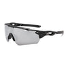 Anti-glare sports sunglasses with black frames and gray lenses