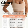 A size chart for a seamless racerback sports bra set showing measurements for sizes S through XL.
