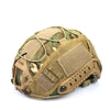 A tactical helmet cover designed for airsoft and paintball, featuring a camouflage pattern.