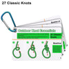 A set of cards titled Outdoor Knot Essentials featuring illustrations and information on 27 classic knots.