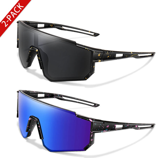 A pair of youth UV400 sunglasses with a square frame shown in black and blue color variations.