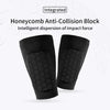 Black honeycomb anti-collision block shin guards shown in a pair.